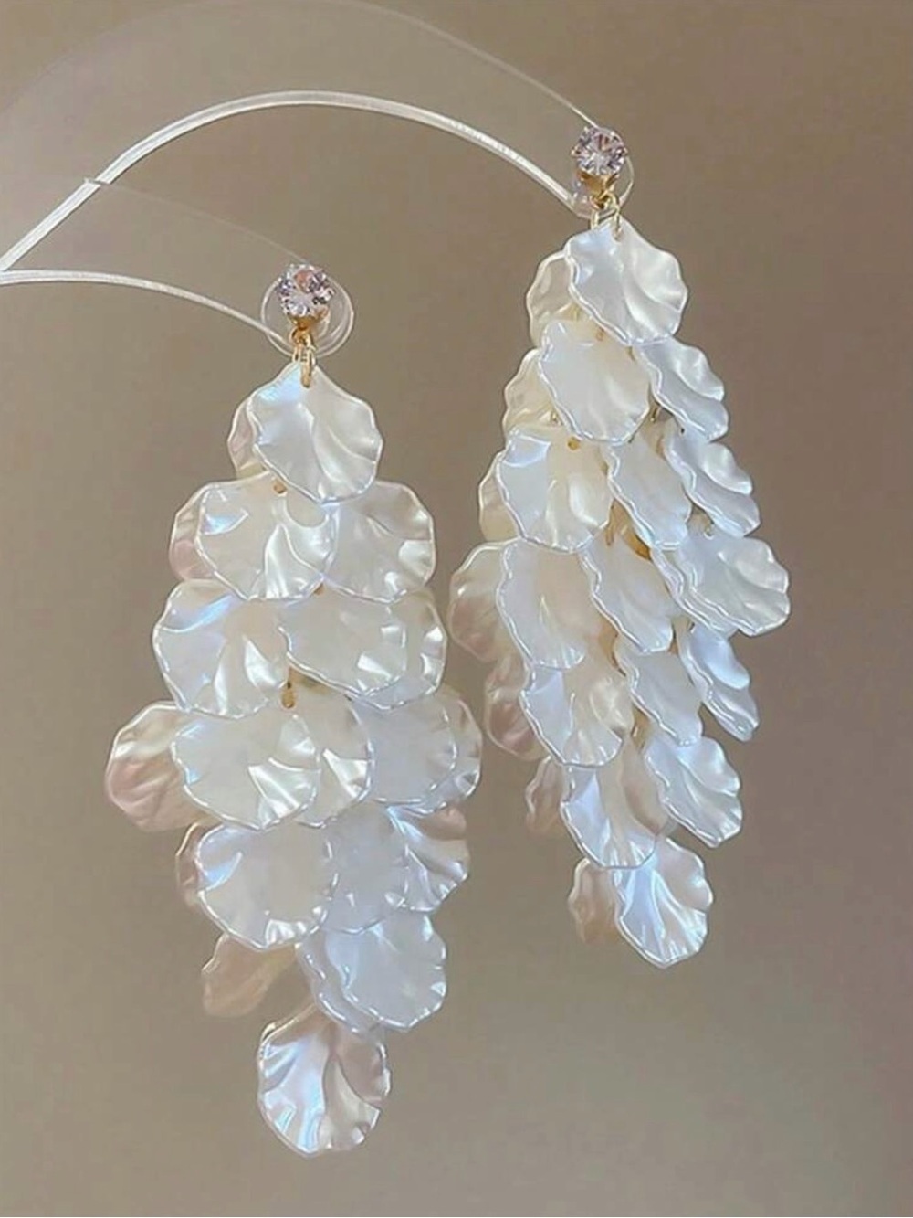 Pearl Petal Cascade Drop Earrings in Iridescent White - Picture 6 of 6